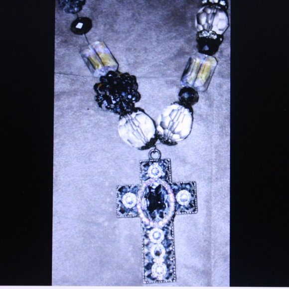 Vintage Chunky Cross & Swarovski Crystal Beaded Necklace - Picture 1 of 9
